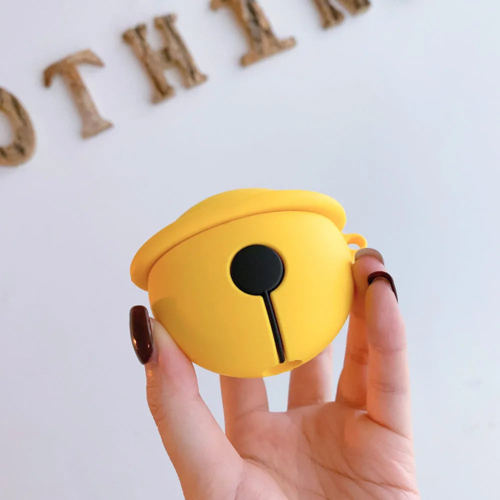 Yellow silicone protective case for AirPods 1st and 2nd generation with bell decoration