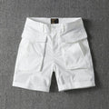 Men's straight-leg cotton cargo shorts in khaki with multiple pockets.