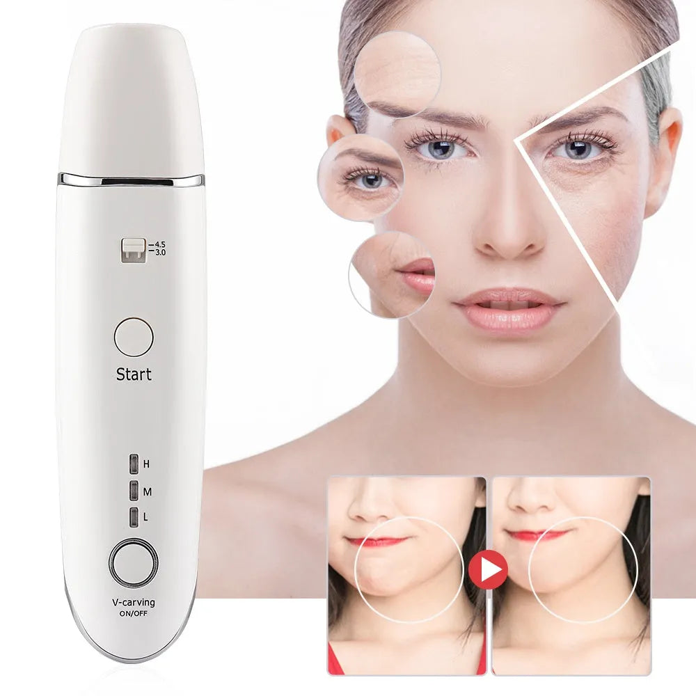 Wrinkle removal V-shape anti-aging skin care beauty device with RF HIFU, 17cm ABS, home use