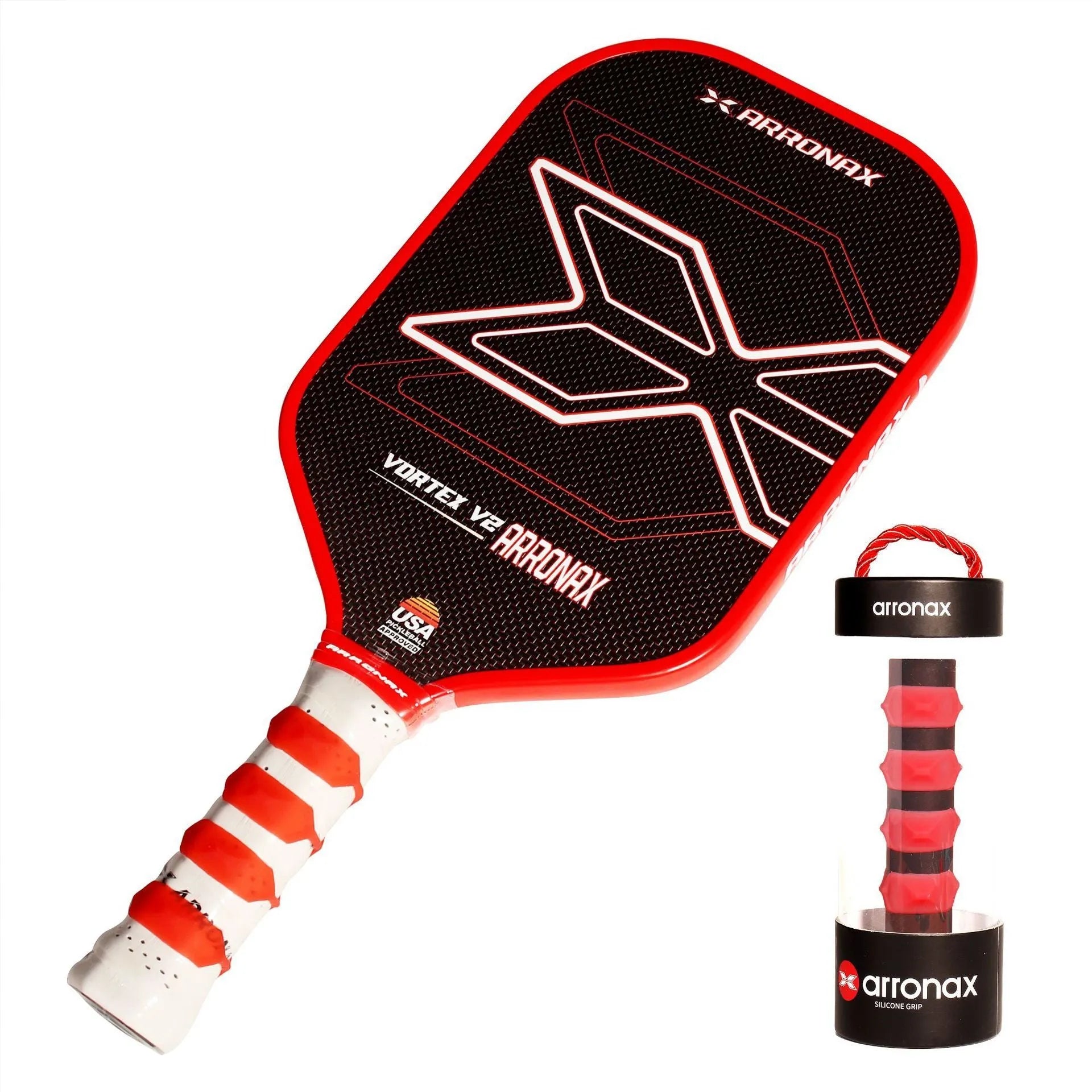 Peak racket silicone hand rubber buckle in multiple colours next to a tennis racquet.