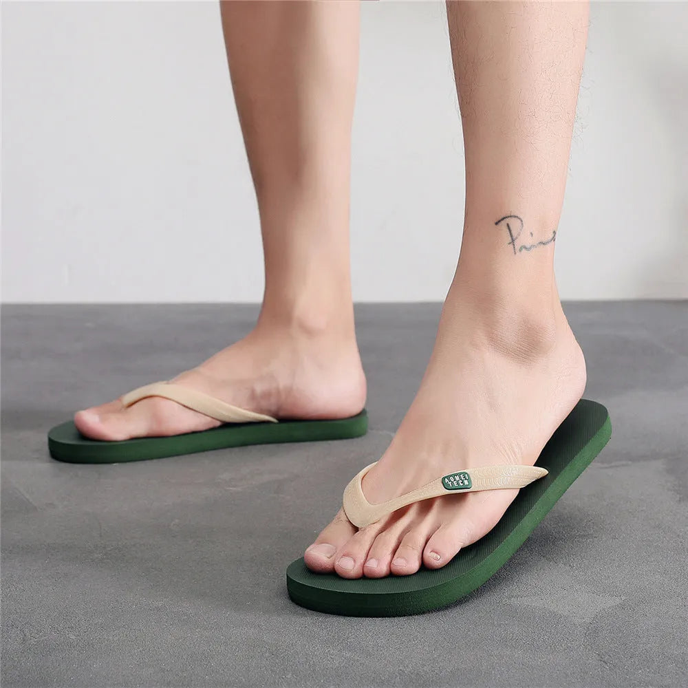 Men's non-slip rubber flip-flop beach slippers with EVA upper in gray, open-toe style