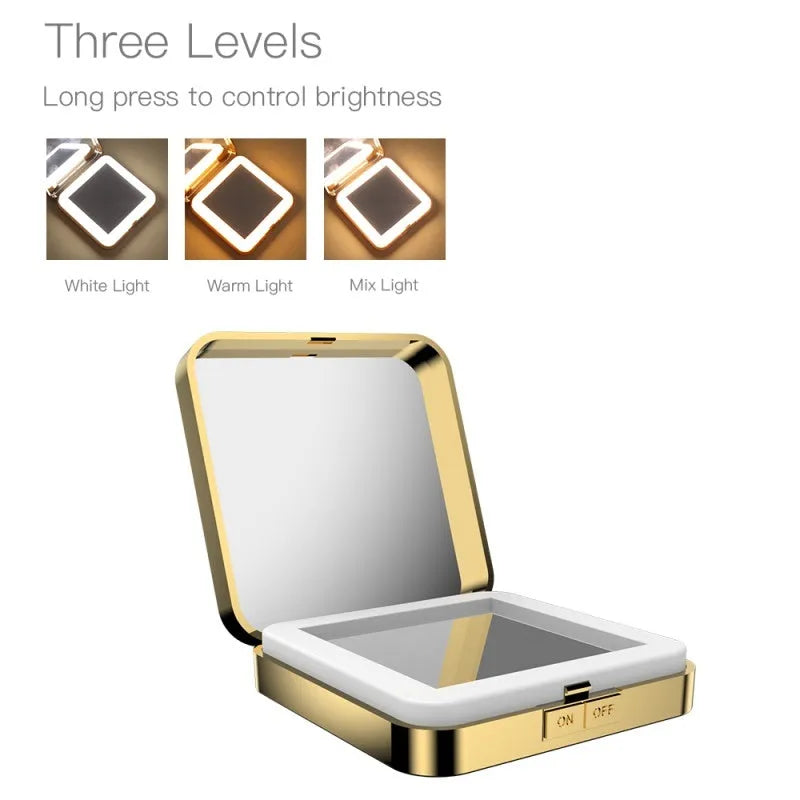 Black and white makeup mirror with magnification and HD mirrors featuring adjustable warm and cold LED lighting