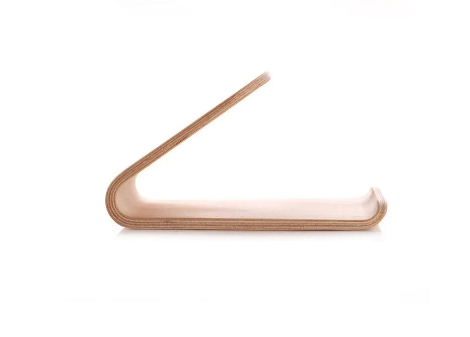 Wooden stand compatible with Apple iPhone in Walnut and White Maple finish on desk