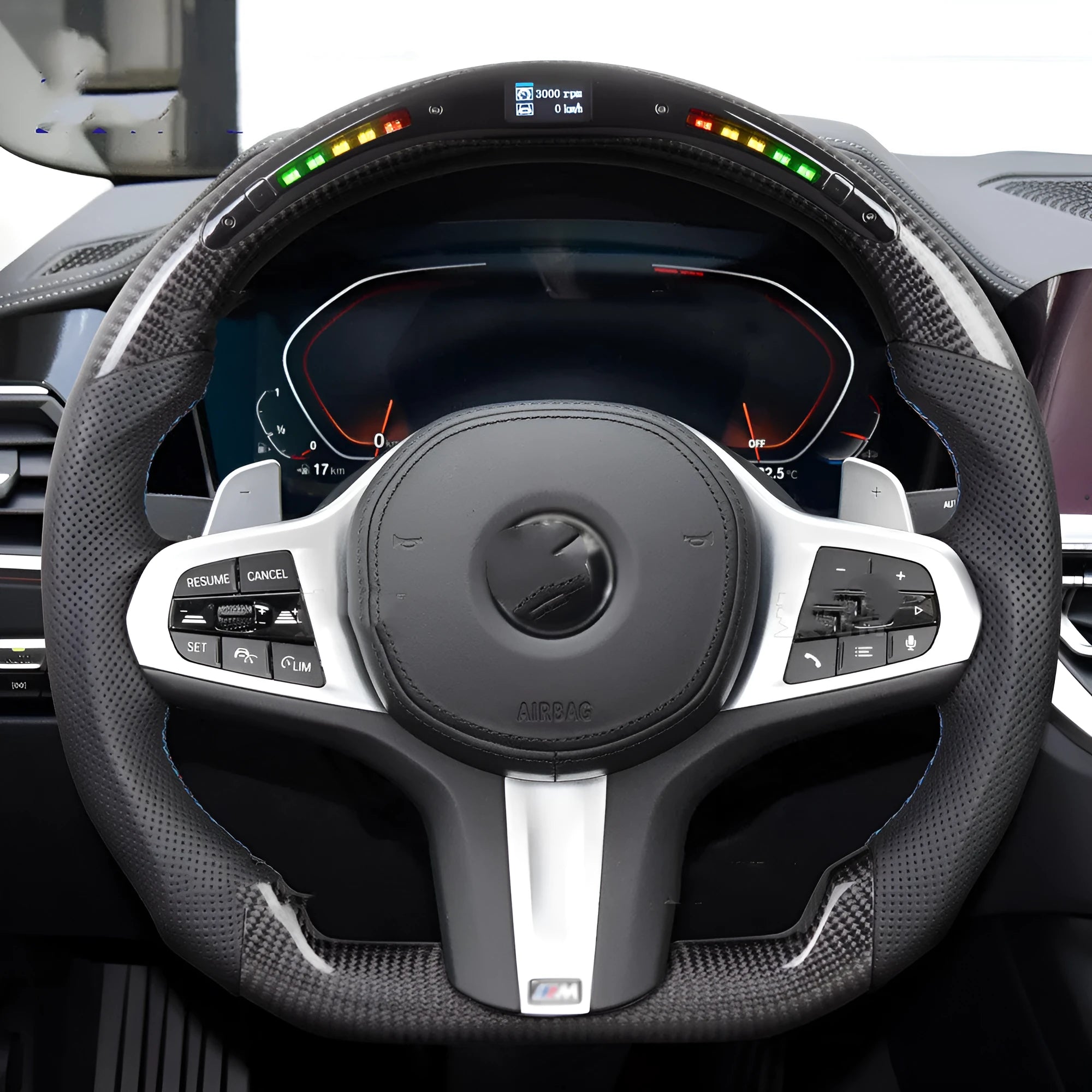 Black carbon fibre BMW steering wheel with LED controls for X3 X5 models