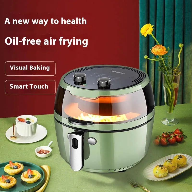 8-litre air fryer oven with transparent cooking window and mechanical button controls