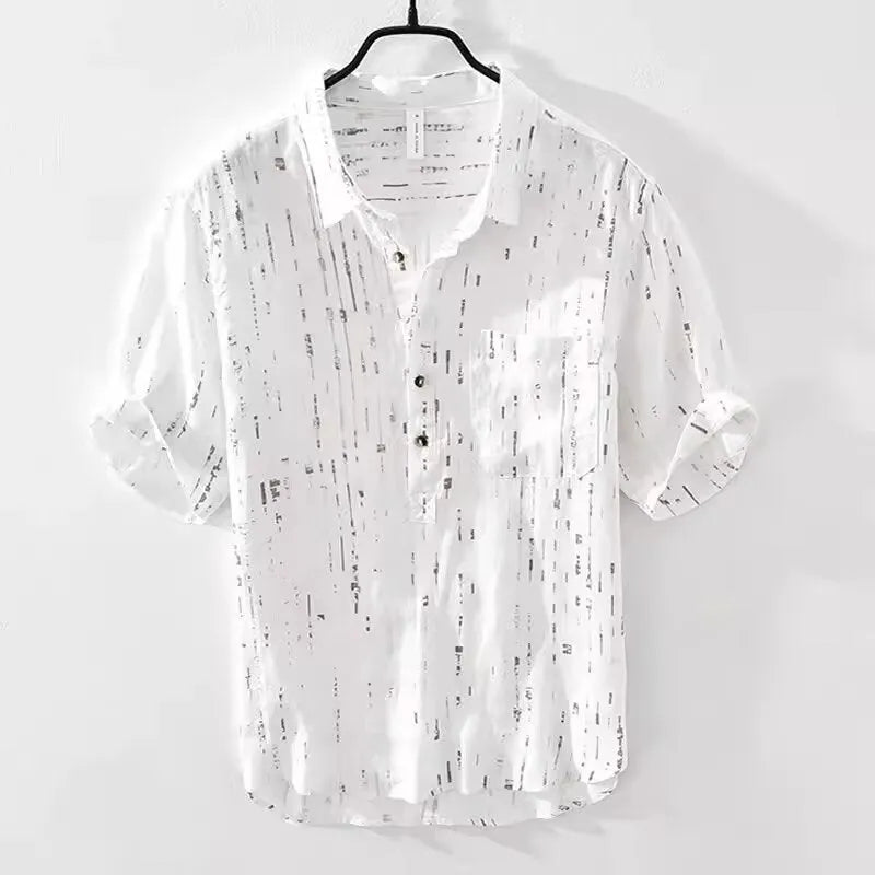 Men's black loose fit lapel collar polo shirt for summer casual wear