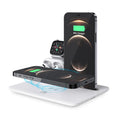 Black and white desktop wireless charging station for phone watch headphones with USB ports