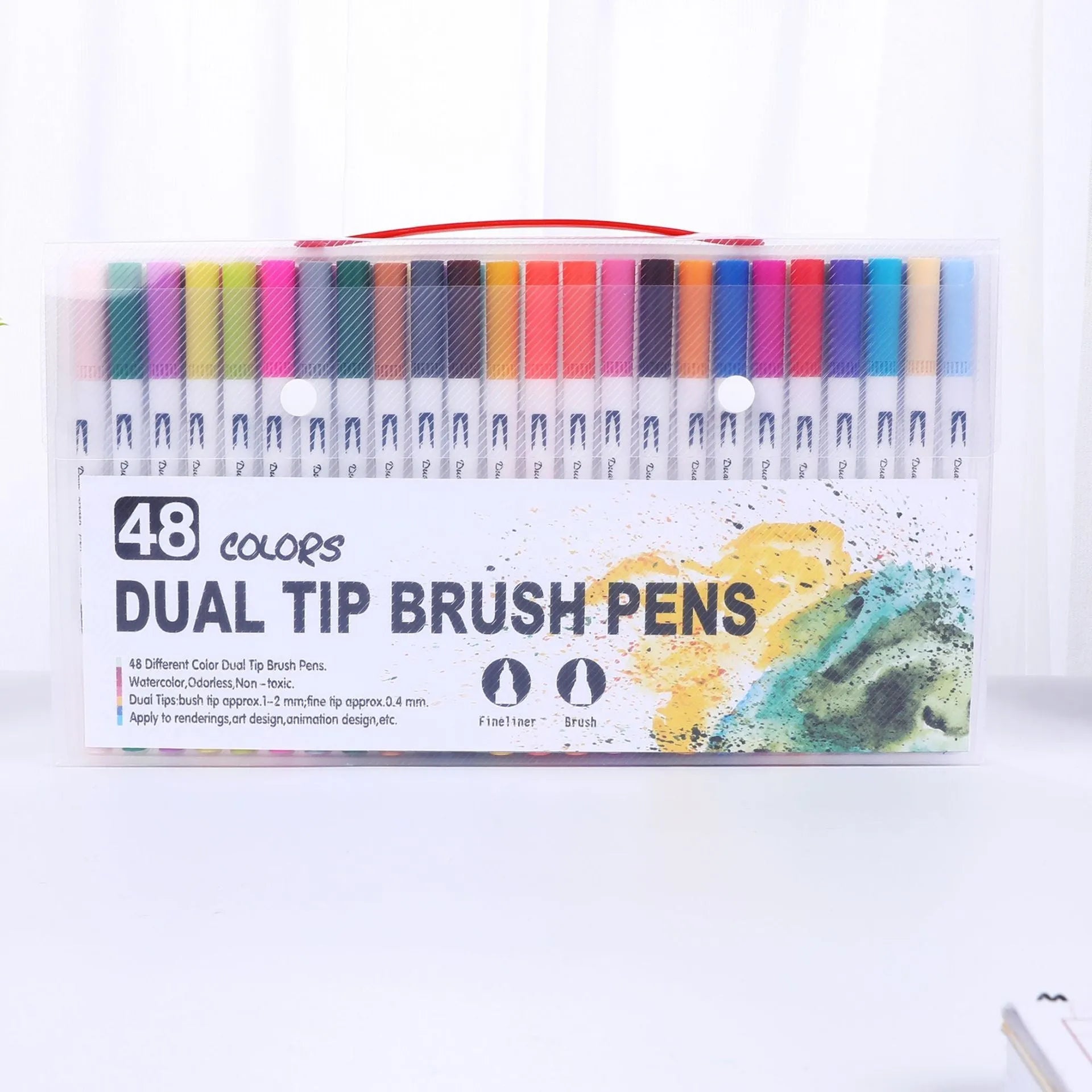 Set of watercolour pens in a case, showing multiple colour options for artists and promotional use.