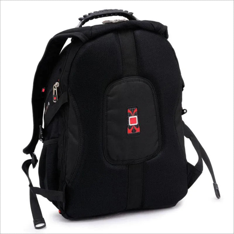 Black 38-litre business laptop backpack with three compartments and multiple pockets for organisation.