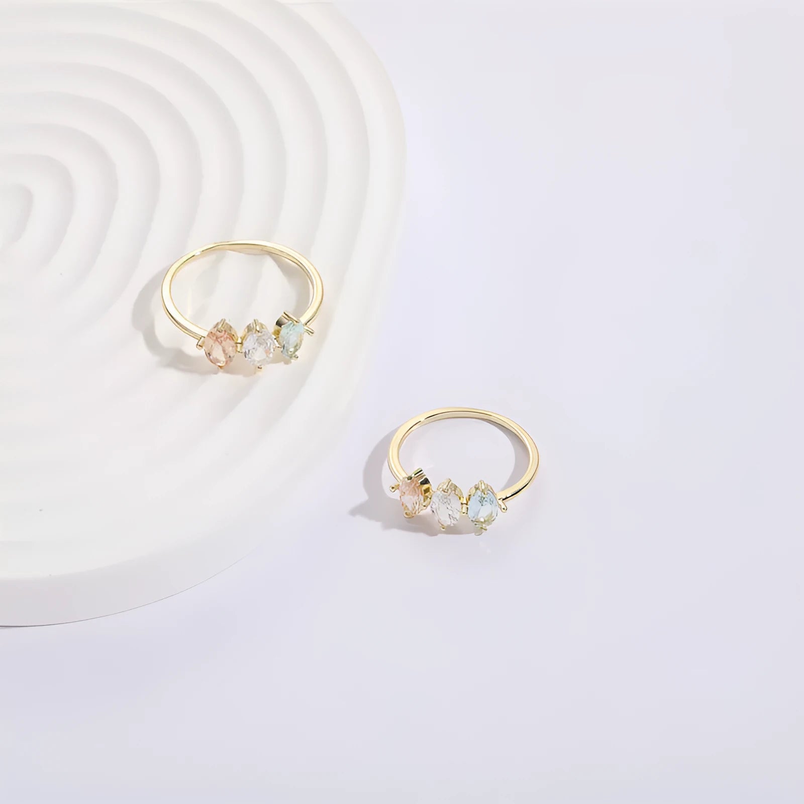 14k real gold tone tricolor zircon horse eye geometric triangle ring for women on copper base