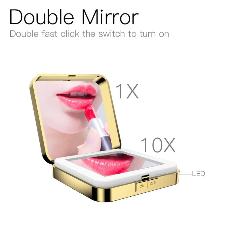 Black and white makeup mirror with magnification and HD mirrors featuring adjustable warm and cold LED lighting