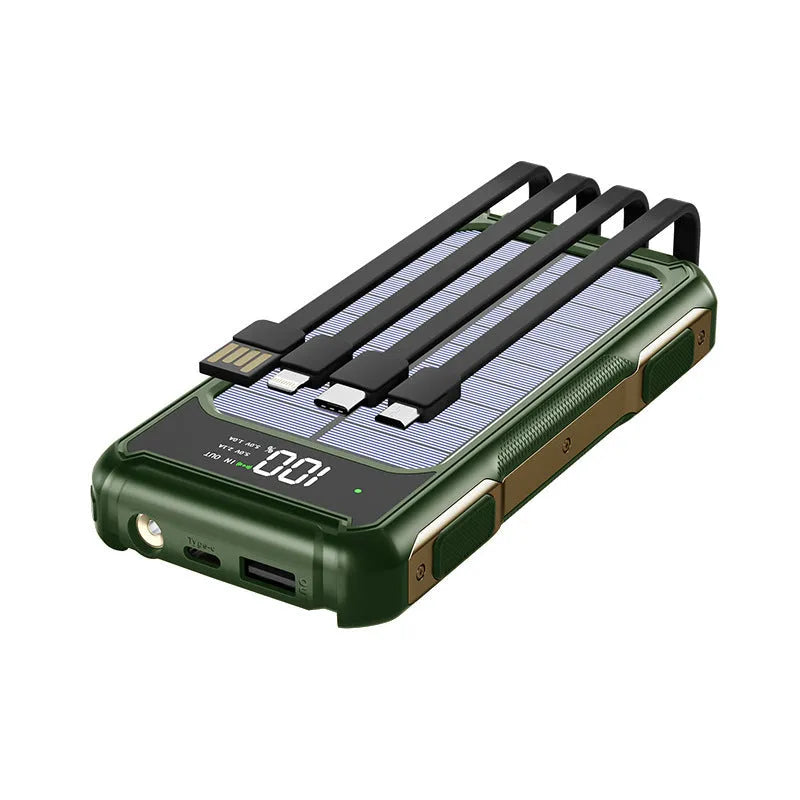 Military grade power bank in black, green or orange colours showing 2.1A ports