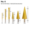 High-speed steel step drill bits and centre punch set for metalworking with diameter ranges from 3mm to 32mm
