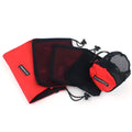 Set of five red outdoor travel storage bags made from Oxford cloth and mesh.
