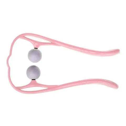 Plastic swan-shaped hand roller neck massager in pink colour with adjustable bracket and 3D massage points.