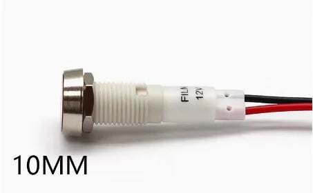 10mm stainless steel edge plastic indicator light with wire, available in six colours