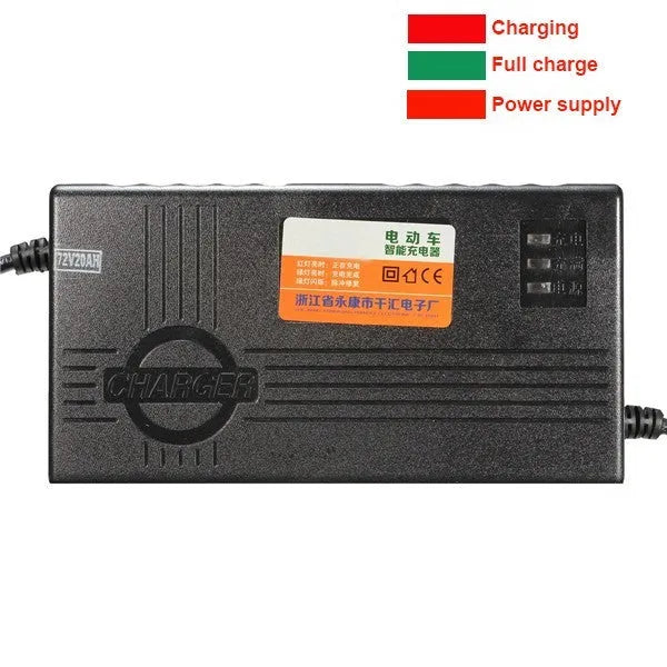 Black 72V20AH electric car charger for lead-acid batteries with selectable AU, EU, or US plug