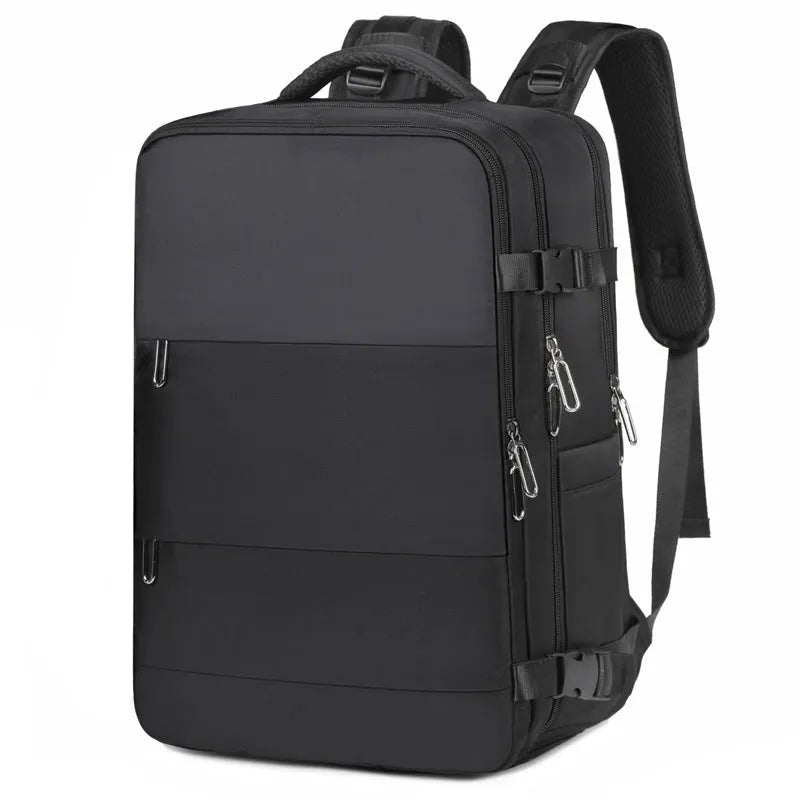 Large capacity purple travel backpack for women with laptop compartment and multiple organisational pockets