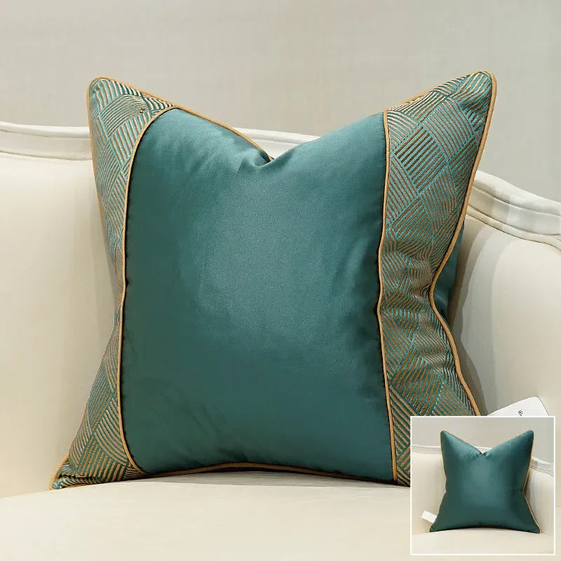 Light luxury stripe sofa cushion jacket in corrugated green colour, 45x45cm size