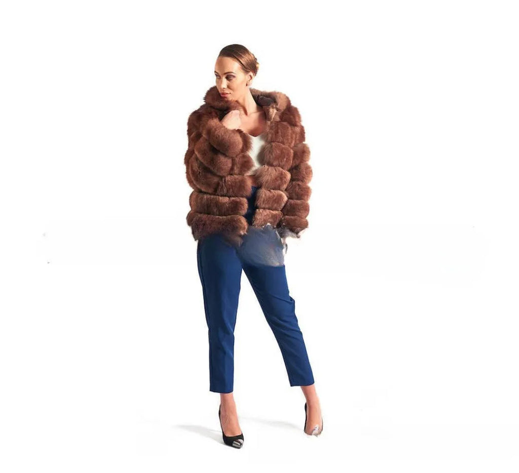 Women's artificial fur hooded coat in loose street fashion style with 65cm length