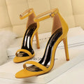 Women's open toe high heels with ankle strap buckle in six colour options