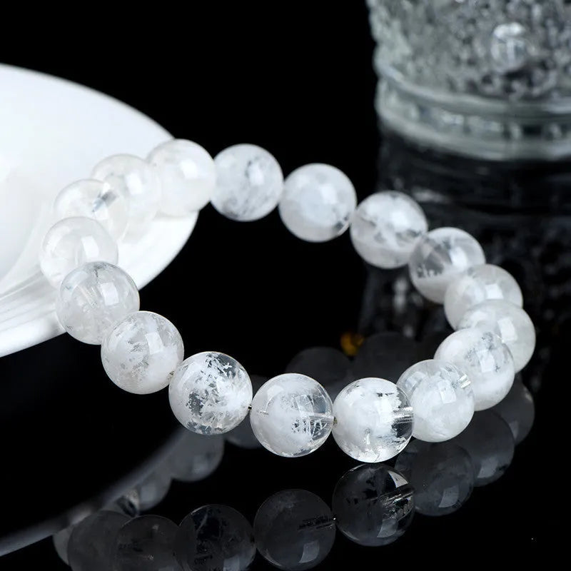Women's crystal bracelet with geometric natural blizzard snowflake beads and Ruyi design elements