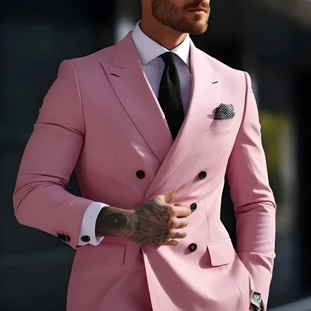 Men's slim fit Korean style business suit in grey colour with jacket and trousers