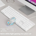 Wired mute mechanical keyboard with LED backlighting in multiple colour options including white, silver, and black variants