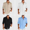 Men's grey long sleeve casual shirt with a button polo collar and chest pocket.
