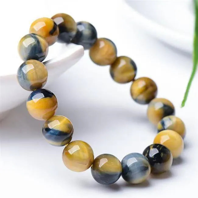 Fantasy tigereye agate bracelet, 10mm round beads, single circle unisex design