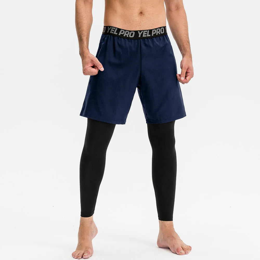 Men's grey quick drying high elastic tight pants for fitness and sports activities