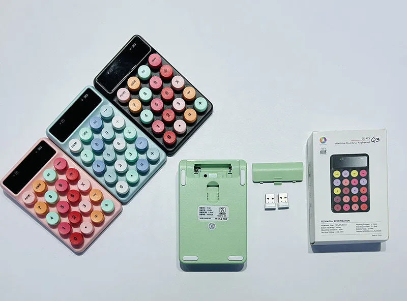 Mini portable wireless keyboard in Macaron colours including mixed bright green on ABS plastic with universal compatibility