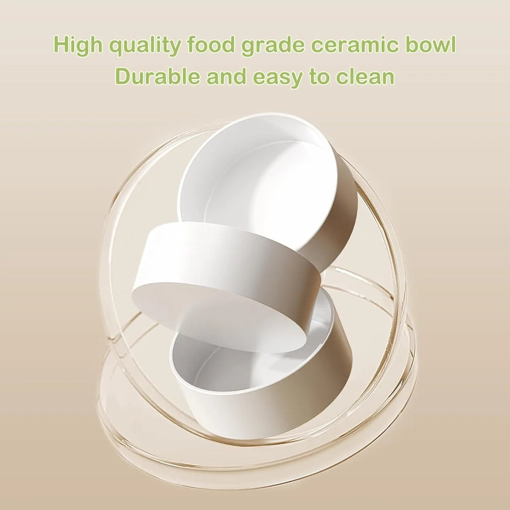 Green ceramic elevated cat bowls with 15-degree tilt and non-slip base