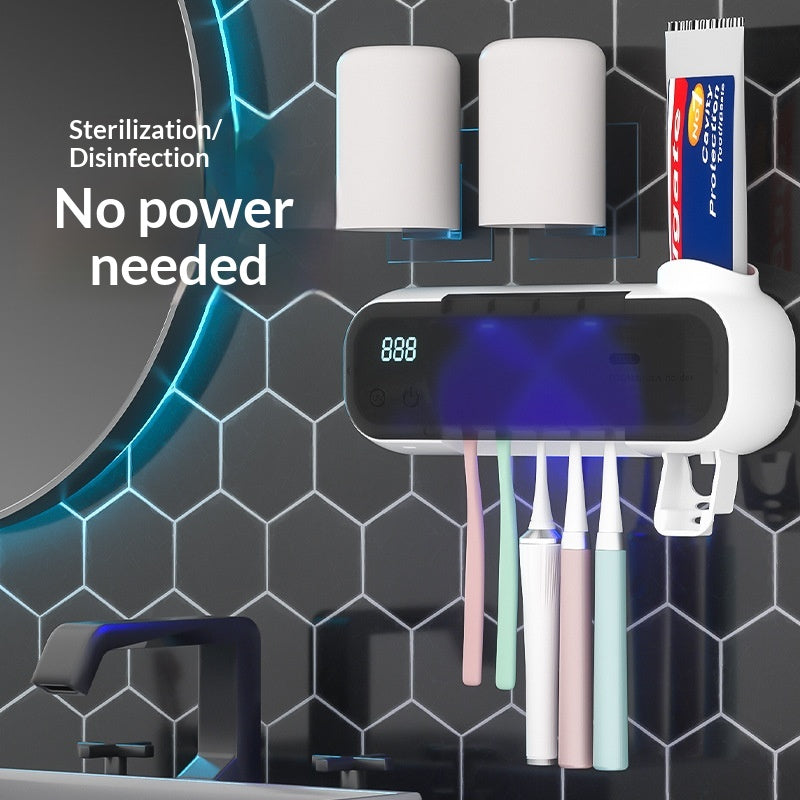 Drill-Free UV Toothbrush Steriliser with Electric Air-Drying - Wall-Mounted Bathroom Organiser & Storage Rack (USB Rechargeable)
