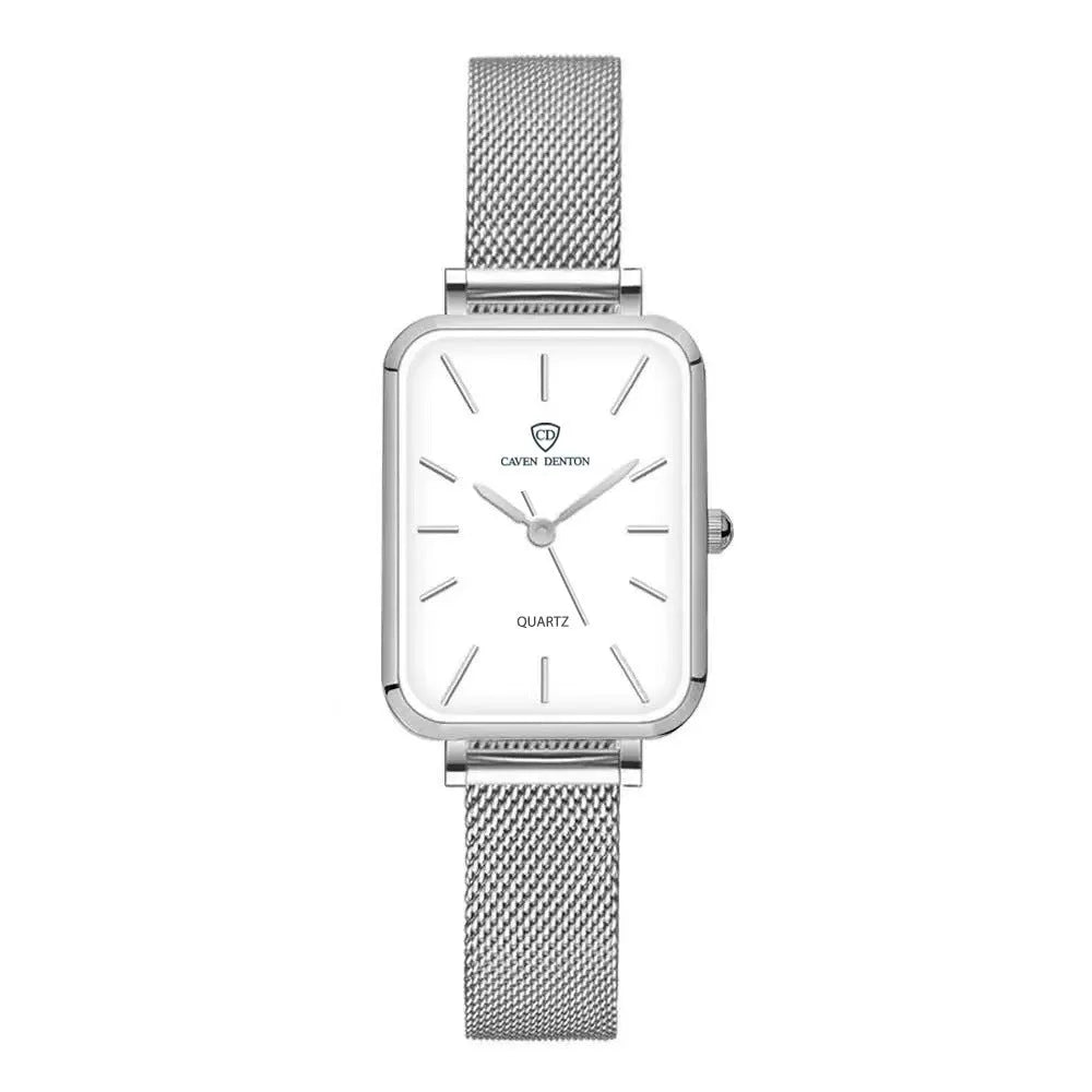 Women's waterproof quartz watch with alloy case and woven steel strap in rose gold or silver colour
