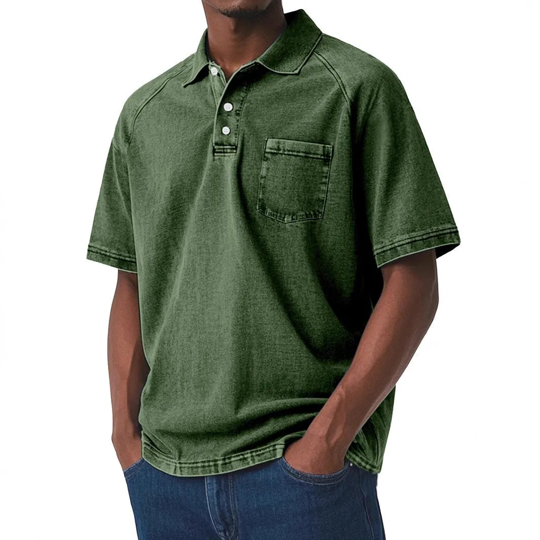 Korean style plus size men's loose fit printed short sleeve shirt in army green.