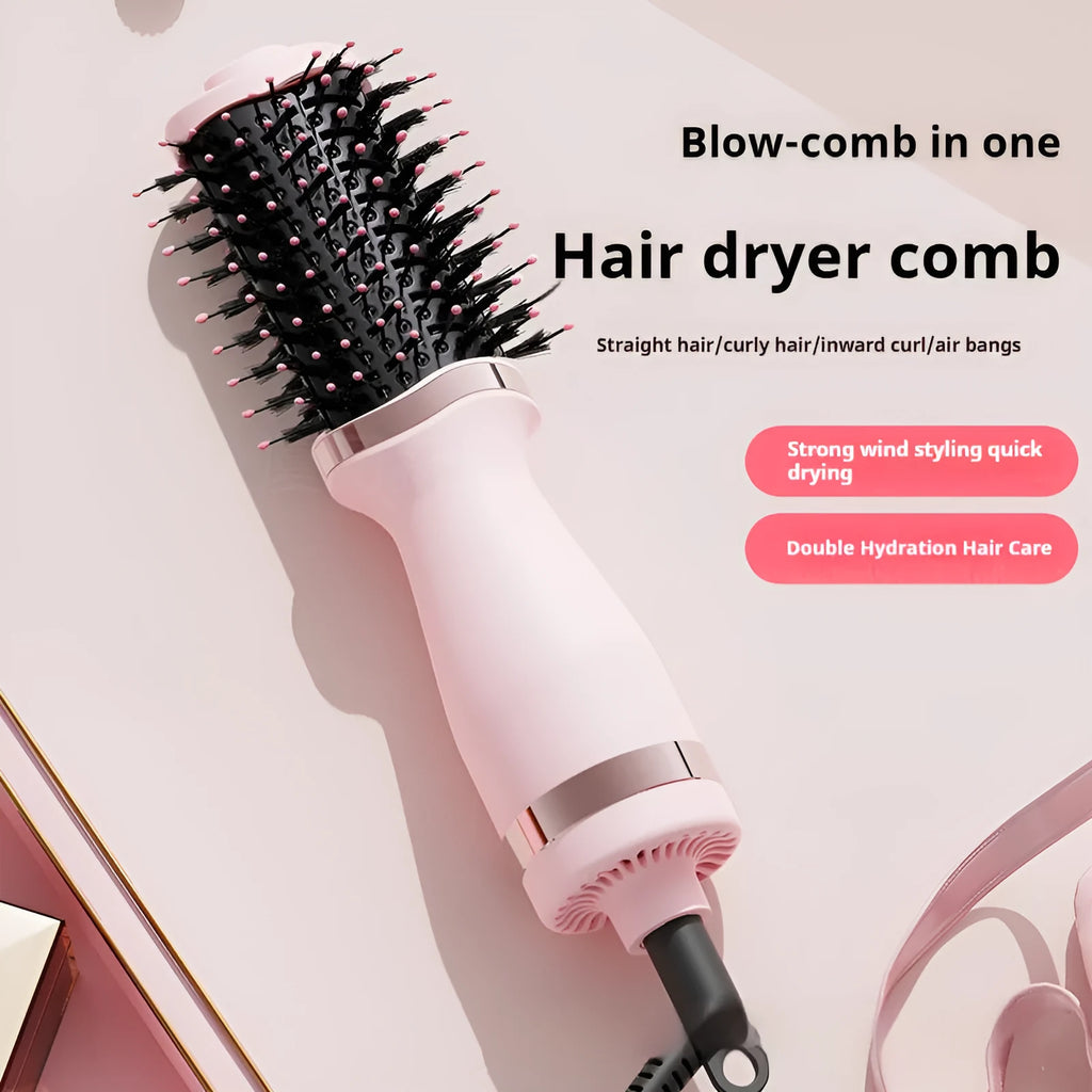 Pink multifunctional hair dryer dual-use comb and curling comb with constant temperature feature