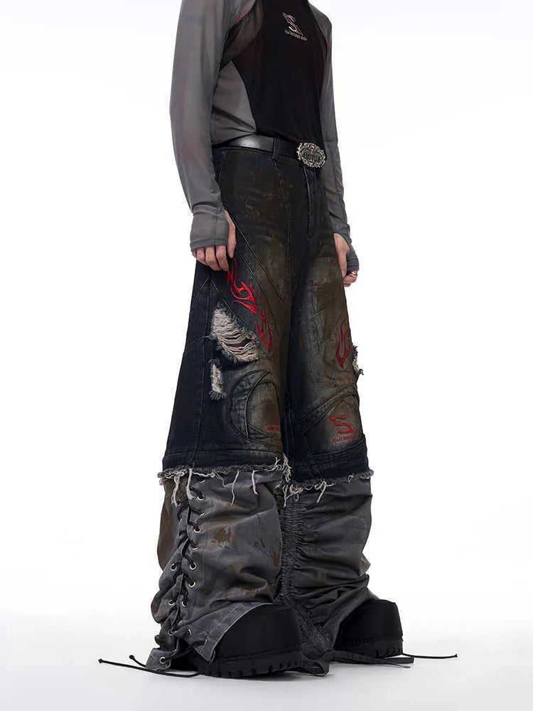 Men's wide-leg jeans with detachable trouser legs in retro style