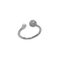 Adjustable open-end ring with round zircon pearl design in gold and silver colours