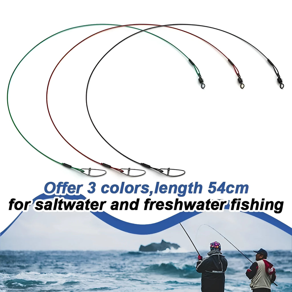 Set of 10 steel wire double buckle fishing pins showing green, black, and red colour options