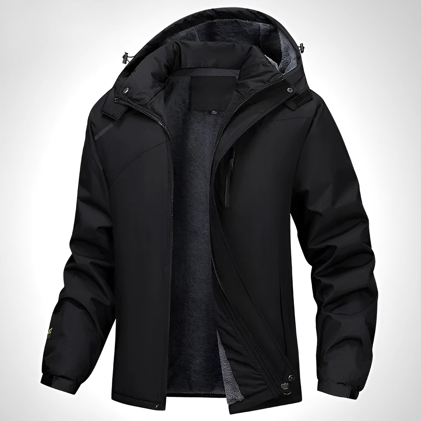 Plus size men's hooded waterproof coat in Army Green, shown on a model.