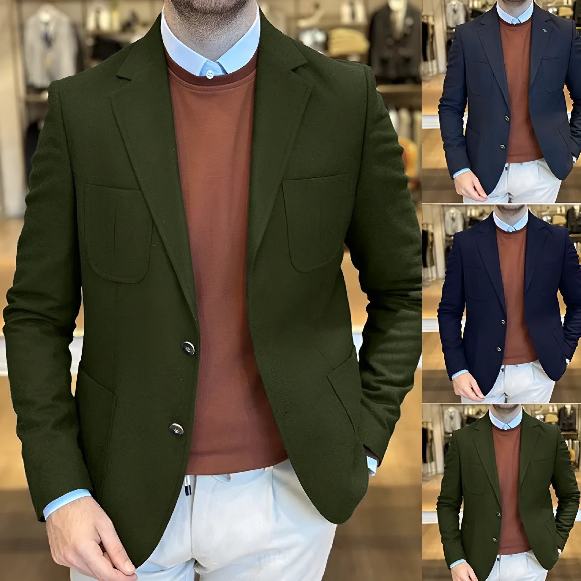 Men's cotton loose fit suit jacket in retro style solid colour