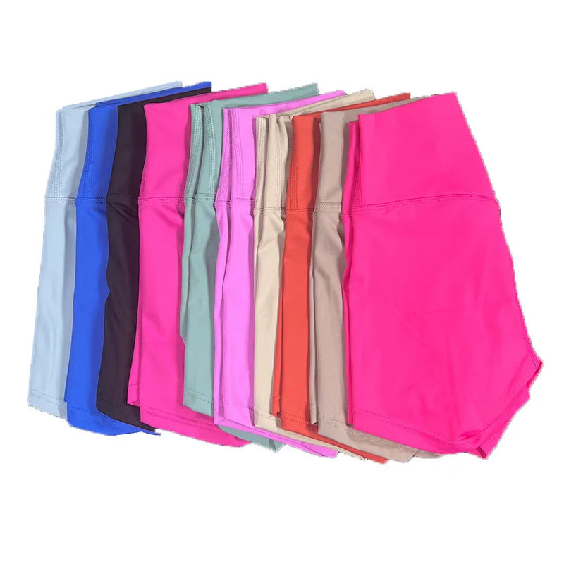 Women's high waist yoga shorts in nylon fabric available in multiple colours
