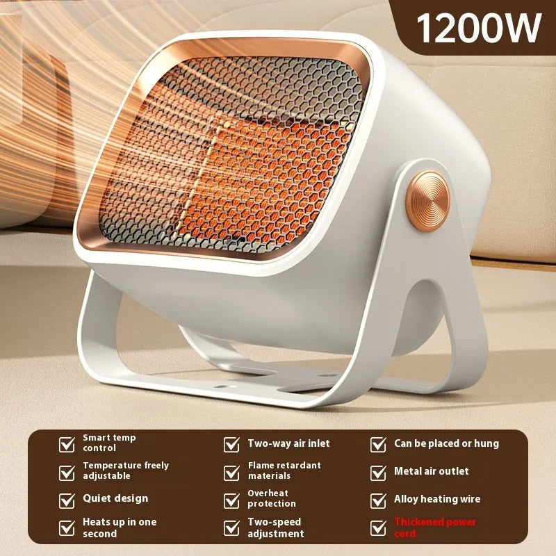 Compact desktop PTC ceramic heater in grey colour with rotatable design and two-speed controls
