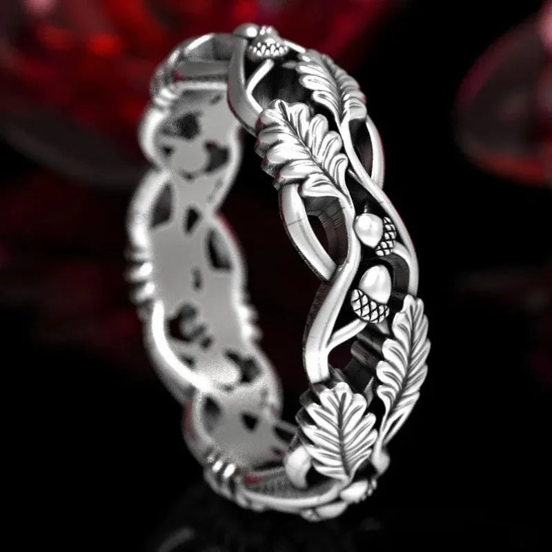 Geometric antique silver electroplated alloy ring on white background, unisex style, size 5 to 11 available