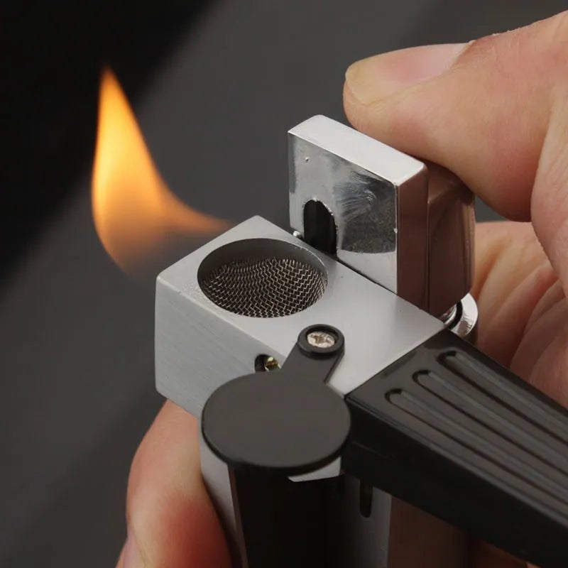 Silver square cover 2-in-1 metal pipe lighter, refillable butane, 9.2 cm long, zinc alloy and ABS construction