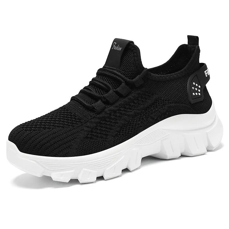 Women's Flyknit sneakers with thick PVC sole in white, pink, beige, or black colours