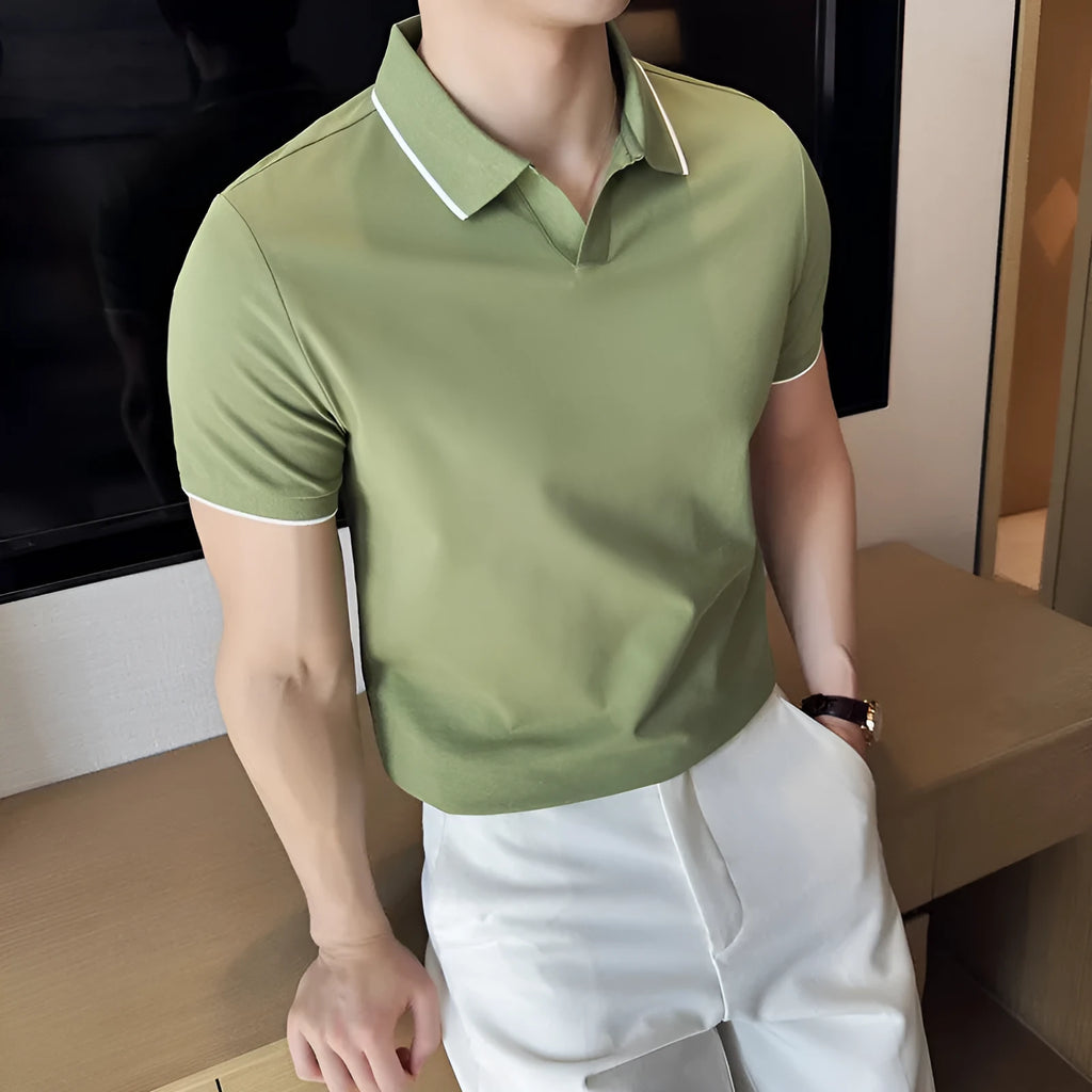 Men's solid colour short sleeve polo shirt in mercerized cotton blend fabric