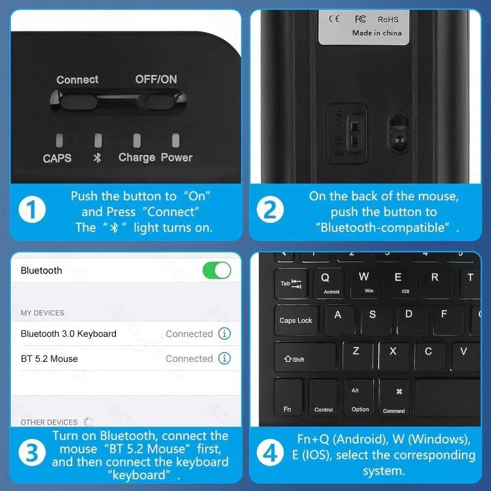 iPad protective case with luminous Bluetooth keyboard and leather sheath in black, featuring RGB three-color backlighting