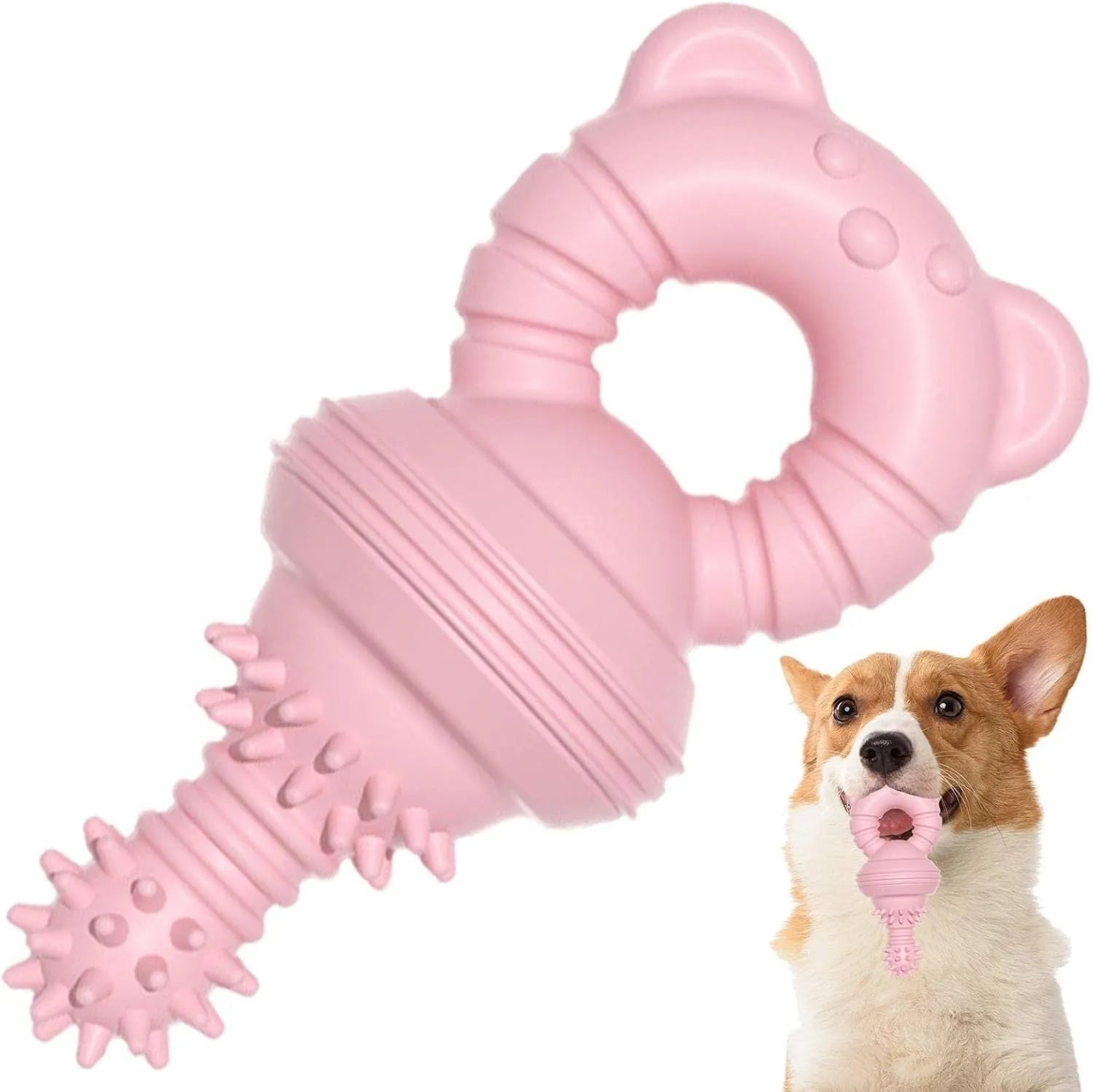 Blue rubber dog chew toy with concave-convex texture for teeth cleaning, 13.5cm size